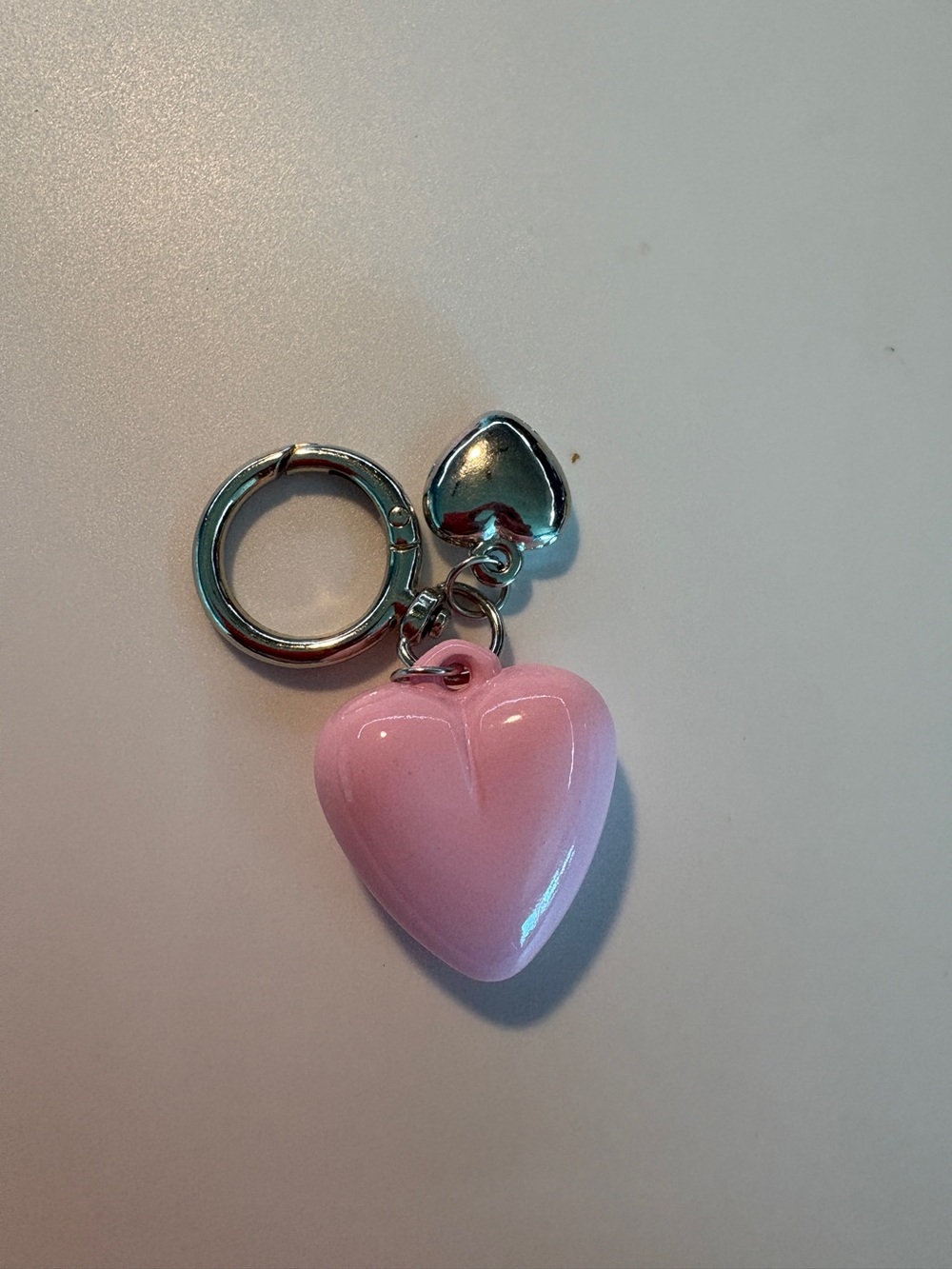 Pink Heart Charm Keyring - Silver Hardware